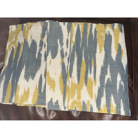 Set 4 Crate & Barrel Babo Jute Cotton Ikat Green Print Placement 14x19 - Picture 1 of 4